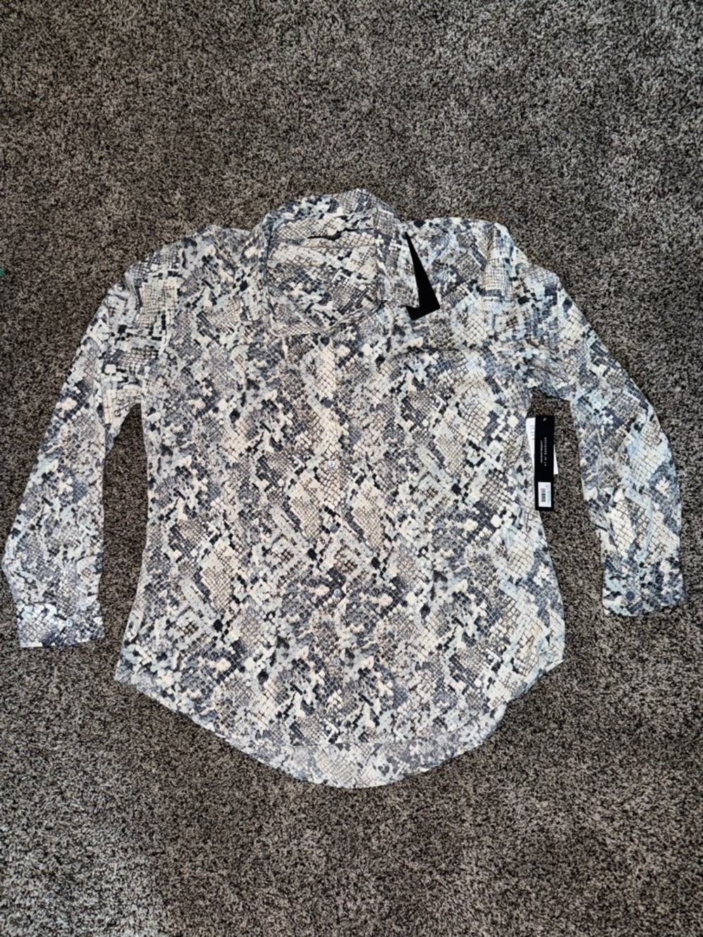Liverpool Women's Snake-Print Button Down Shirt - Black, White, Gray